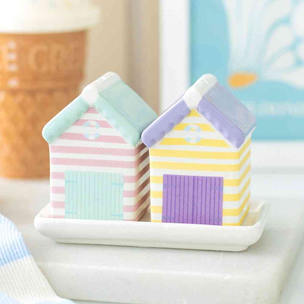Something Different - Pastel Beach Hut Salt and Pepper set - Multicolours